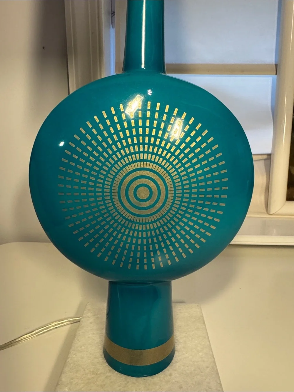 Jonathan Adler Teal Table Lamp with Gold Detail
